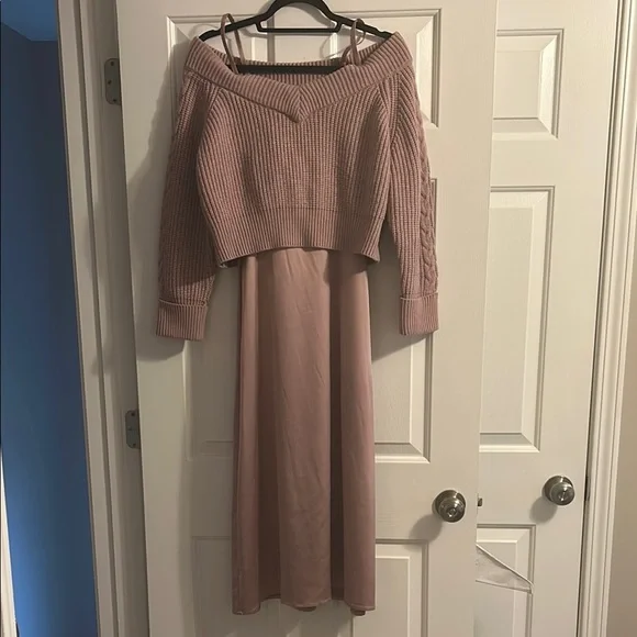 Pink Off-Shoulder Sweater Dress - Picture 1 of 4